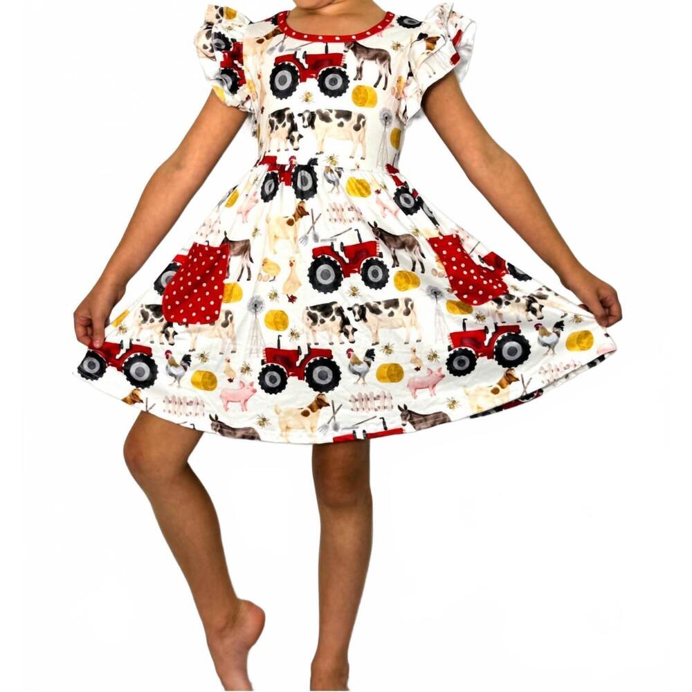 NEW CLOVER COTTAGE farm twirl dress in white multi